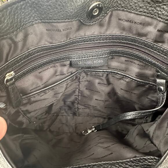 Michael Kors Black Leather Raven Silver Flower Stud Large Shoulder Tote Purse - Picture 11 of 16